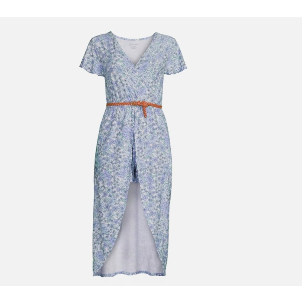 No Boundaries Walk Thru Dress Blue  White Floral size M (7-9) short sleeve train